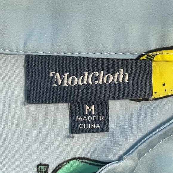 Modcloth Lemon Top Womens Medium Light Blue & Yellow V-Neck Novelty - Picture 6 of 9